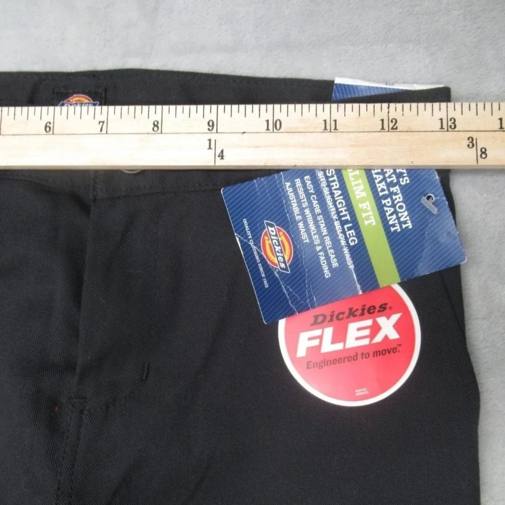 Dickies Pants Boys 12‎ Black Flex Slim Straight Flat Front Khaki Zip 26x26 NEW